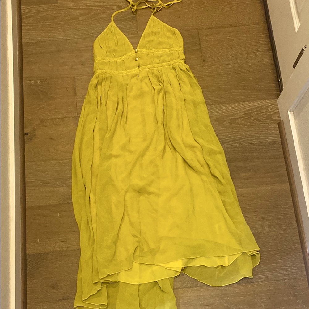 NWOT Vintage 100% silk chiffon mustard yellow To the Max MIDI Dress Celebrity 6